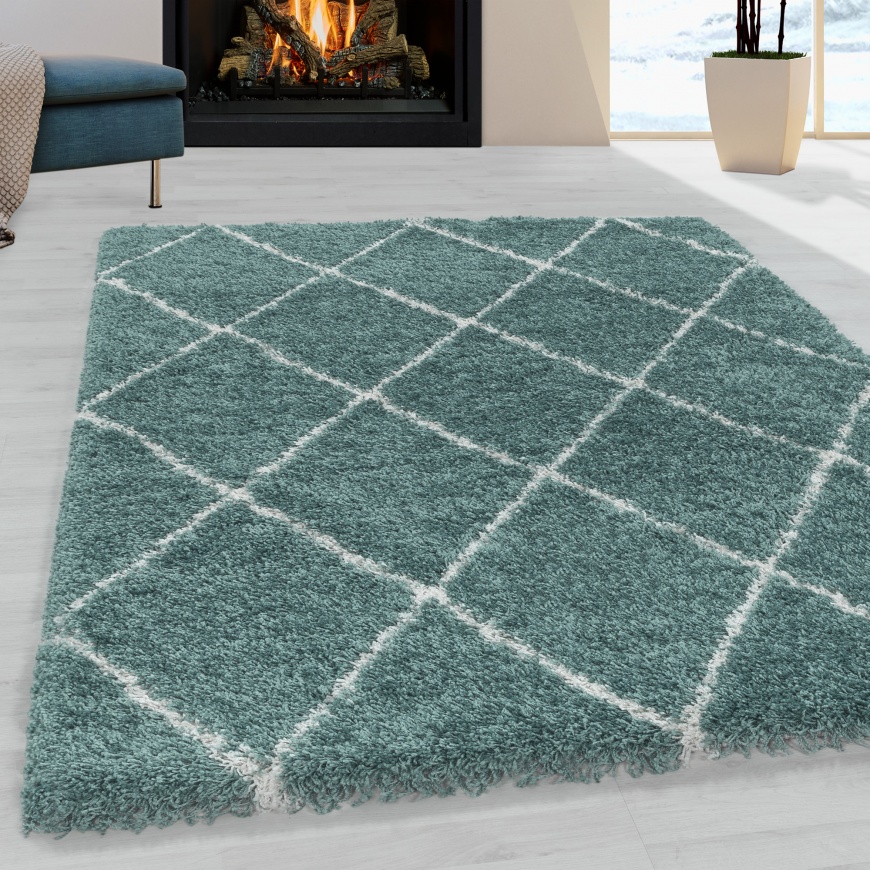 Soft Geometric Shaggy Blue Area Rug  for Bedroom, Livingroom